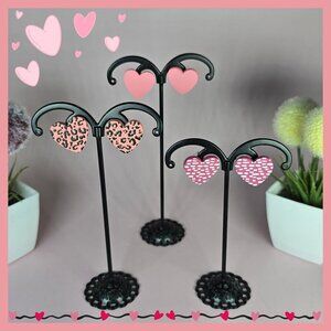 Heart-Shaped Earrings Set‎ Of 3 Leopard & Pink Designs (NWOT)